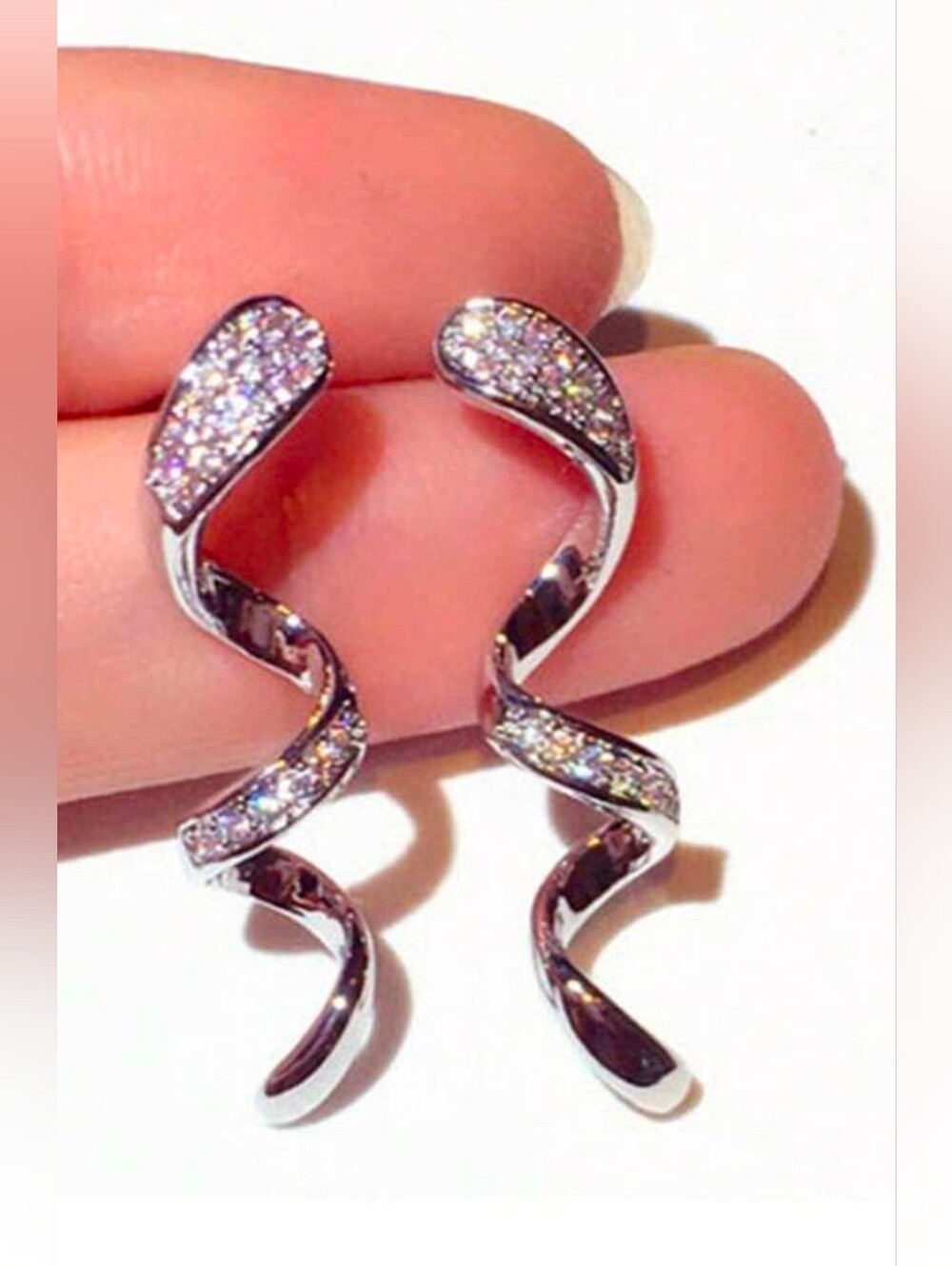 $8 Each Or Bundle 5/$20 Crystal Pavé Silver Spiral Drop Earrings